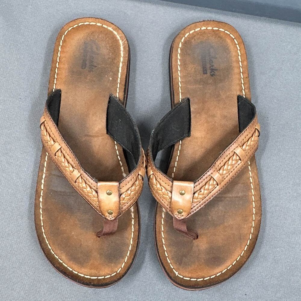 Clarks Fenner Nerice Flip Flop 9 Honey Leather Braided Thong Sandal Boho Beachy - Picture 8 of 11